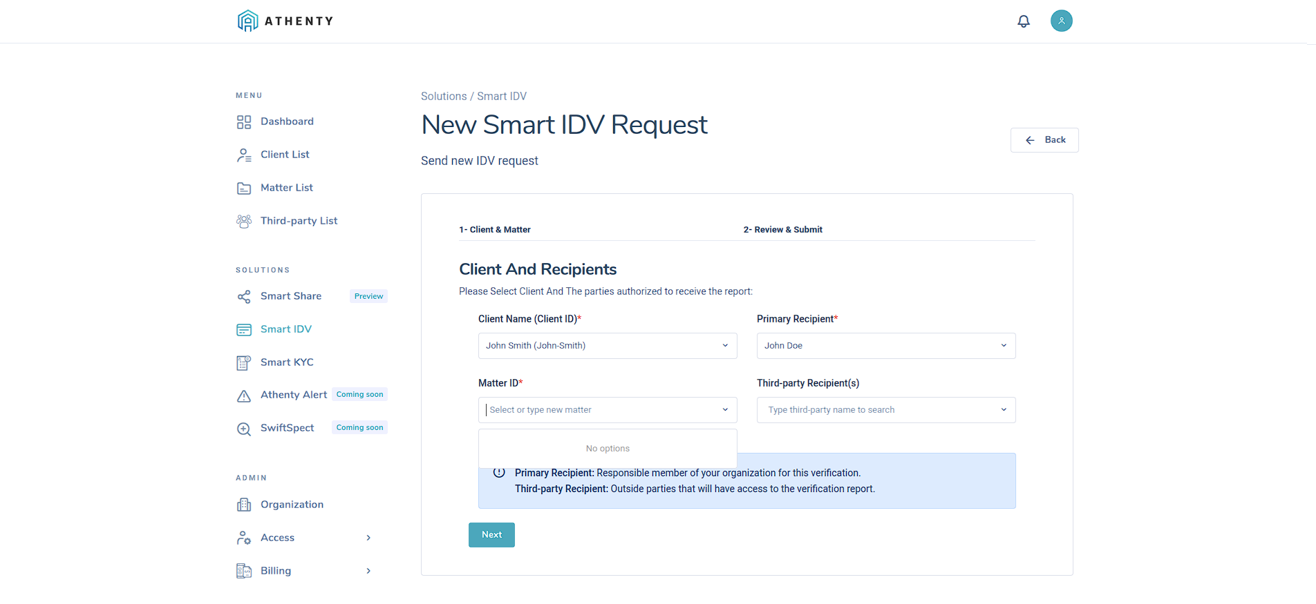 Matter ID Selection