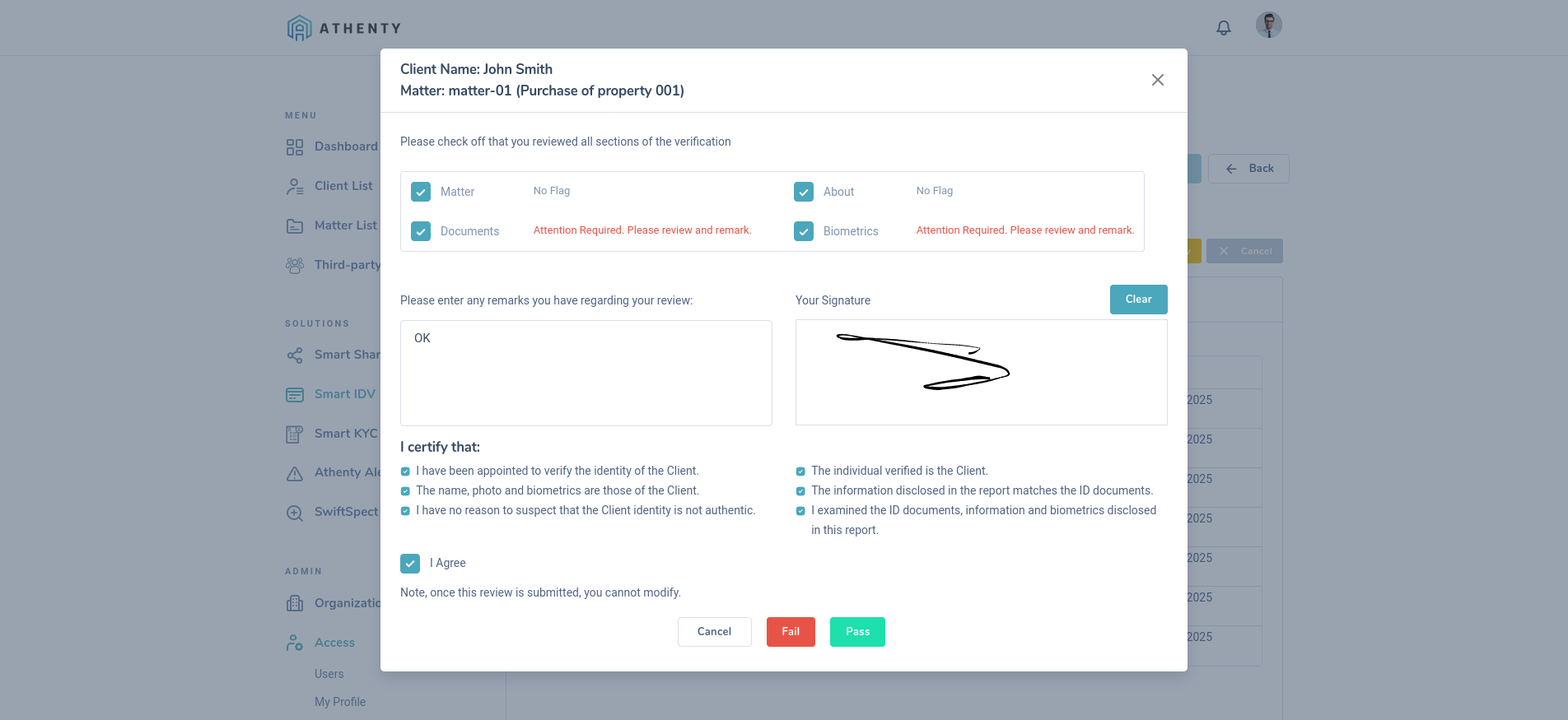IDV Review Sections